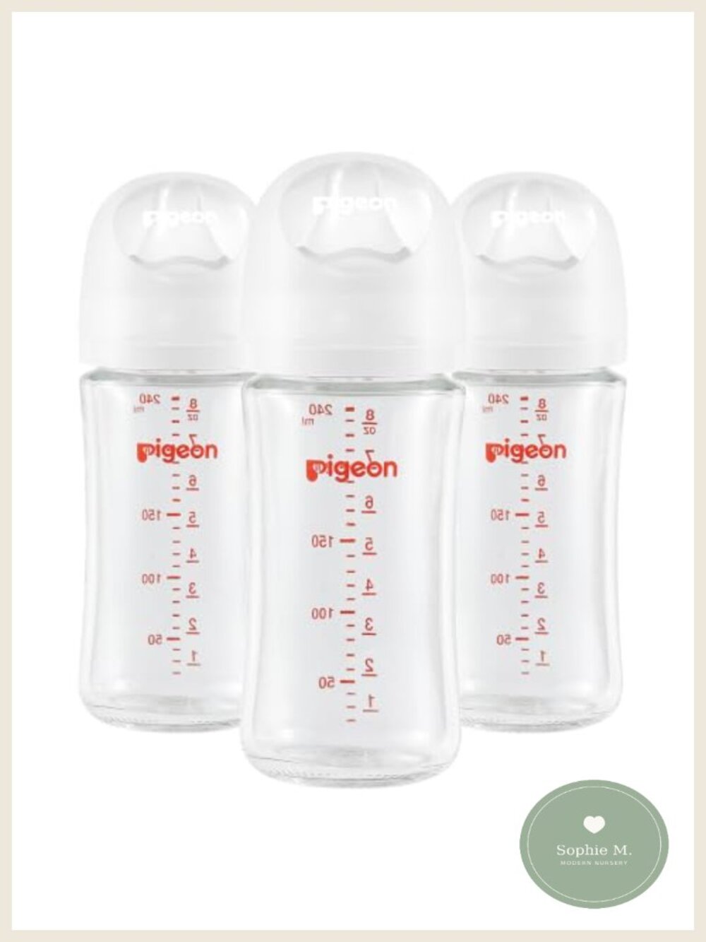 Glass Baby Bottles Wide Neck 8.1 Oz Silicone Nipple 3 Pack